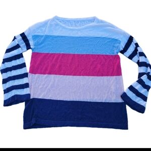 Terry Cloth Top Women's sz Medium White Striped l/s Long Sleeve Multicolored